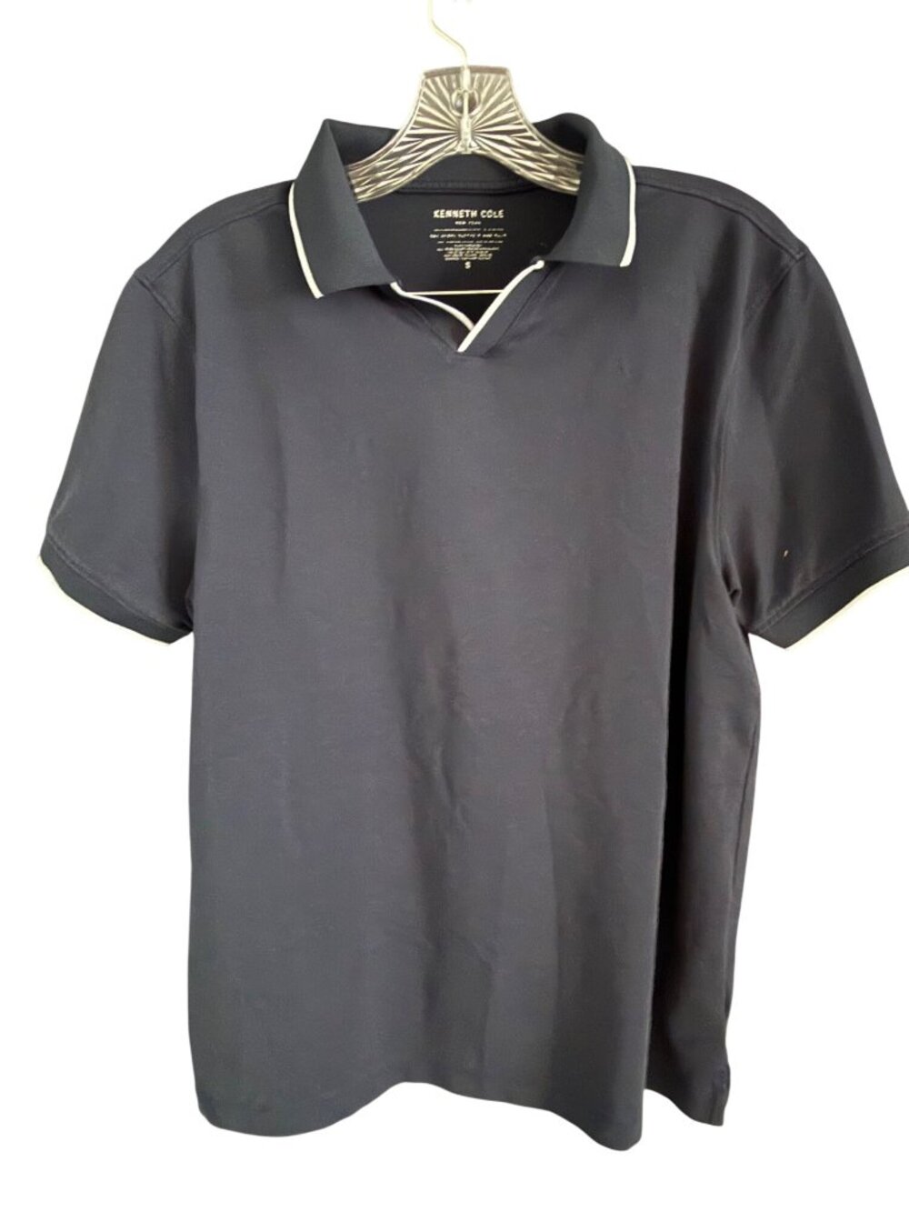 Kenneth Cole Mens S Black Short Sleeve Polo‎ Shirt Contrast Trim